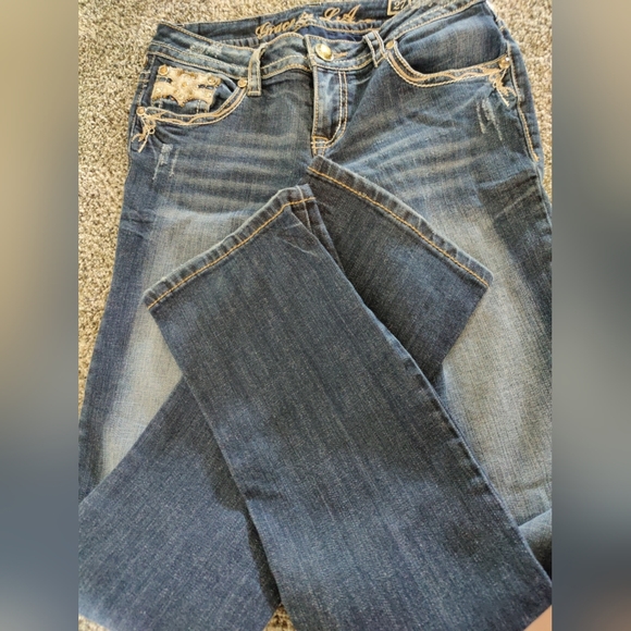 Grace In LA Jeans Sequin Slightly Distressed Boot Cut Blue Jeans Women's 27. - Picture 7 of 8